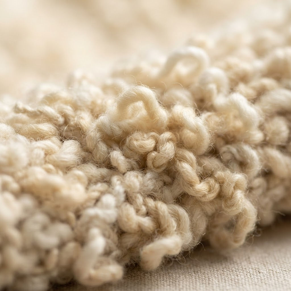 Macro photograph of ivory bouclé weave